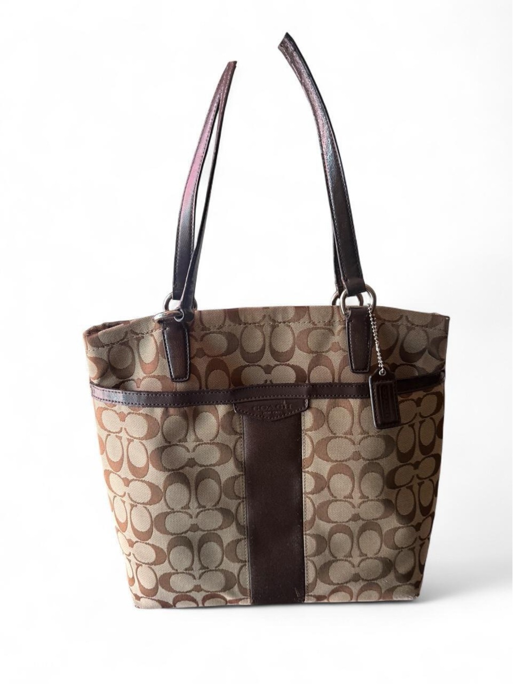 Coach Brown Signature Logo Tote with Dark Brown Trim